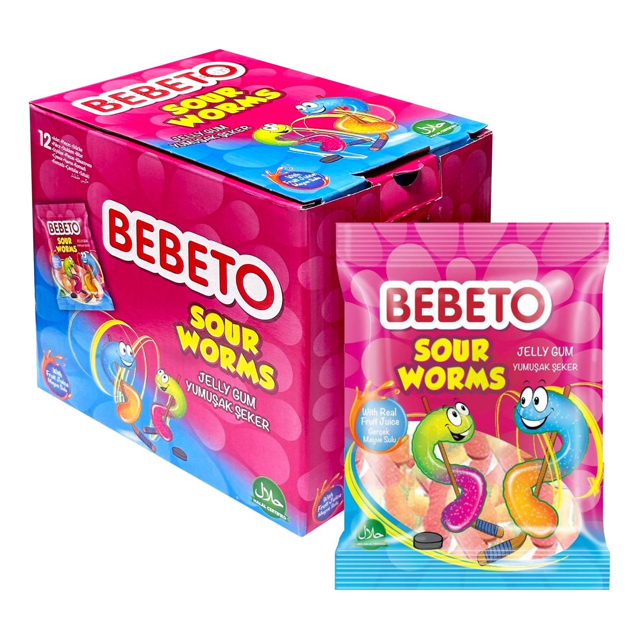 Bebeto Sour Worms 80g x12